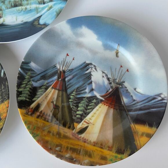 Native American Indian Cheyenne Scenic Collector's Wall Art Plates 3 Vintage - Picture 4 of 6